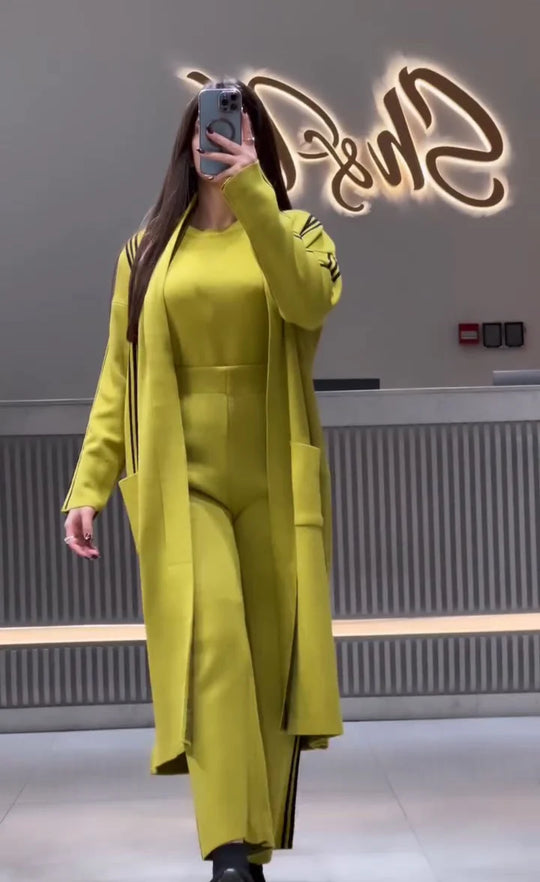3 Piece Gown Style Winter Wear Stripe Suit