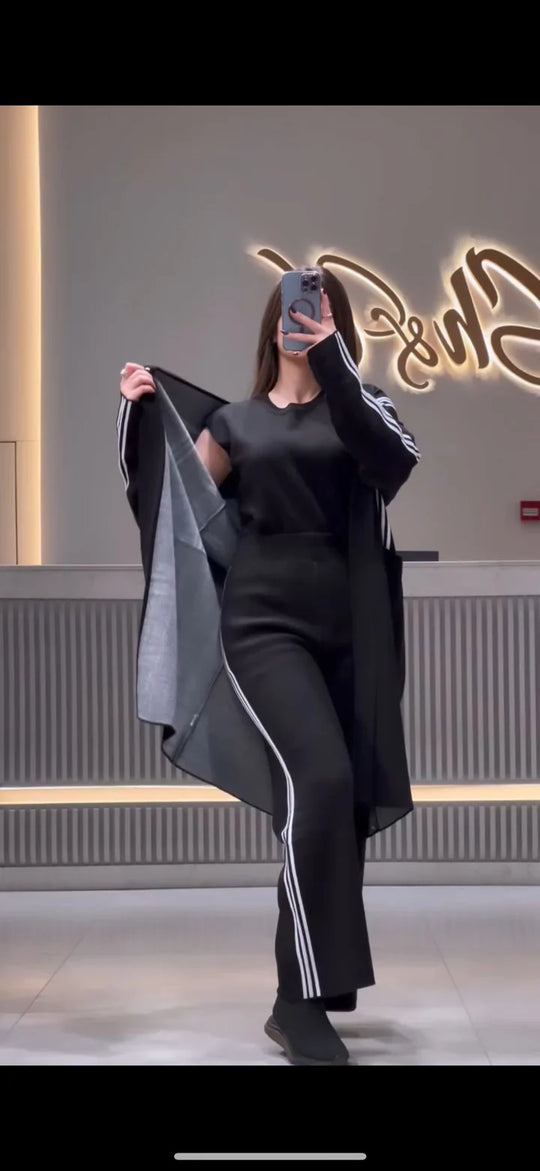 3 Piece Gown Style Winter Wear Stripe Suit