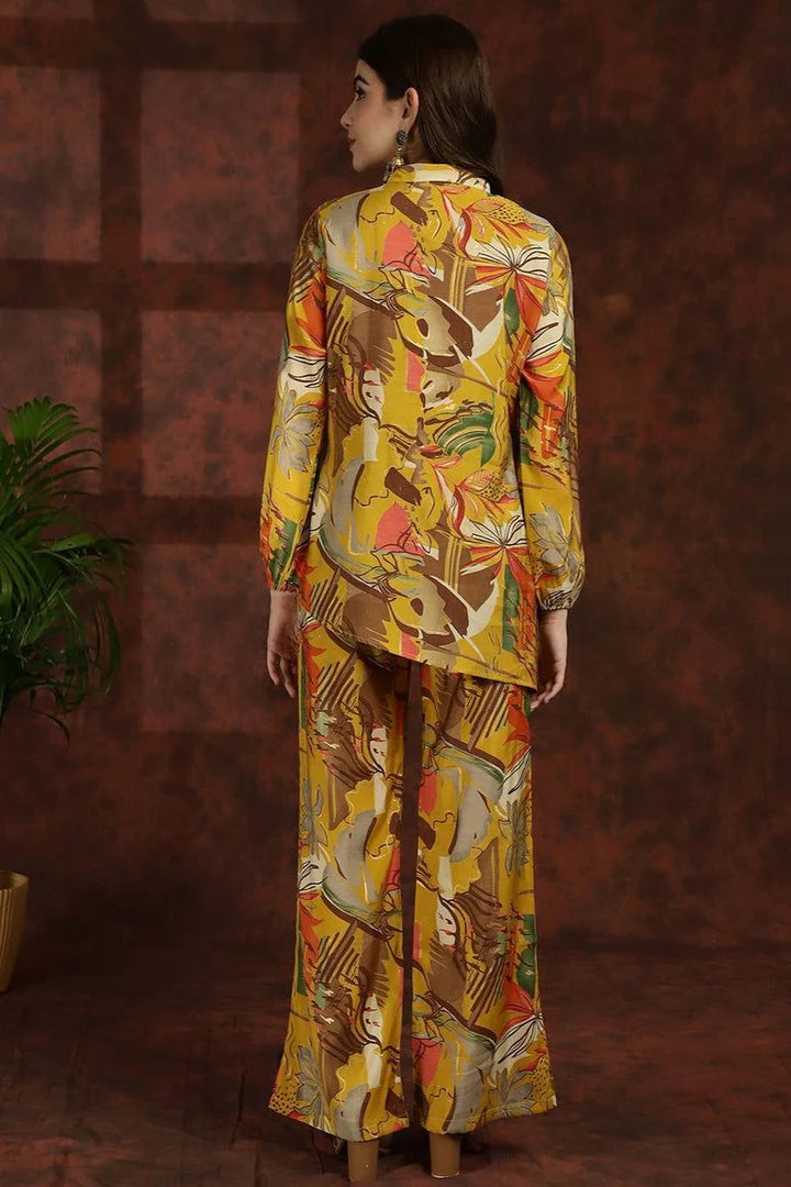 Yellow Floral Printed Tunic Palazzo Ethnic Co-Ord Set